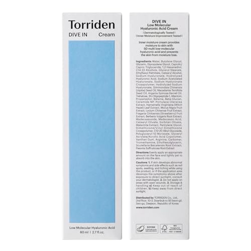 Torriden DIVE IN Cream 80ml (2.71 fl. oz.) | Facial Moisturizer for Sensitive, Oily Skin | Lightweight and Moistrul Creamy Texture | Hyaluronic Acid Cream, Allantoin