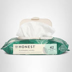 The Honest Company Flushable Wipes for Sensitive Skin, Hypoallergenic, Fragrance-Free, Tropical Leaves Design, 336 Count (4 Packs of 84)