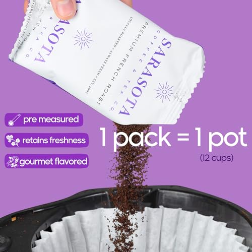Sarasota Coffee Ground Packets | Low Acid Dark Roast Ground Coffee Packs | European French Roast | Mold Free Coffee Singles Packets | Ground Coffee Pouches | Individual Coffee Packets for 12 Cup Coffee Maker | 1.75 Ounce Bags, 100 Count