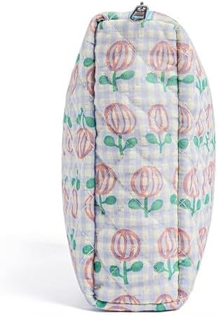 Gleyemor Quilted Makeup Bag for Women, Cute Floral Cotton Cosmetic Bag, Travel Toiletry Bag Period Bag Essentials Bag Gifts for Her Mom Friend Sister Bridesmaid (Tulip)