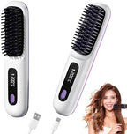 Go Brush Pro Hair Straightener & Curler 2-in-1 – Cordless Comb with Negative Ion, 4000mAh Fast Heating & Portable Travel Design, Rechargeable Brush for Straightening and Curling (1Pcs)