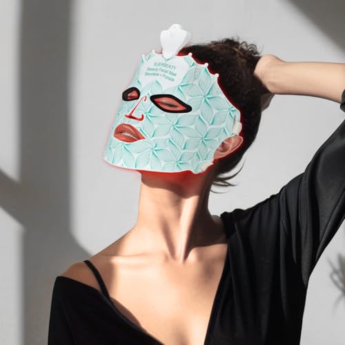 Red Light Mask for Face - 7 Colors Red Light Mask, Facial Skin Care at Home, Cordless, Ergonomic Design and Rechargeable for Home - Green