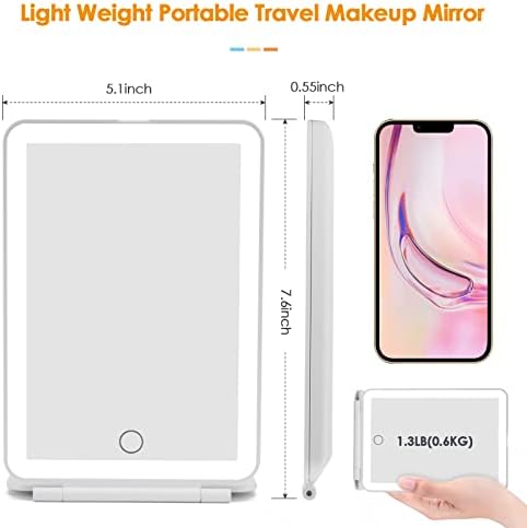 Rechargeable Travel Makeup Mirror 72 LED Lighted Makeup Mirror Travel Mirror Compact Slim LED Vanity Mirror with Lights Lighted Makeup Mirror with 3 Lighting Modes Dimmable Touch Screen (W1)