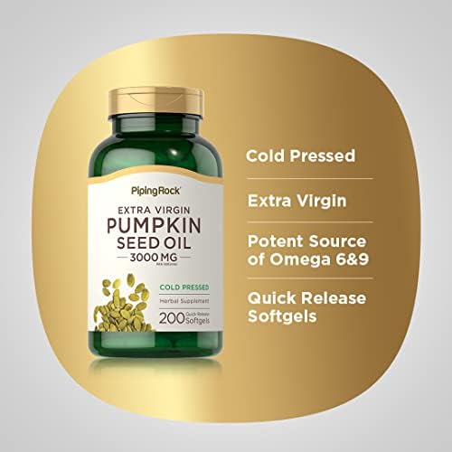 Piping Rock Pumpkin Seed Oil Capsules 3000mg | 200 Count | Cold Pressed Herbal Supplement | Extra Virgin | Non-GMO, Gluten Free