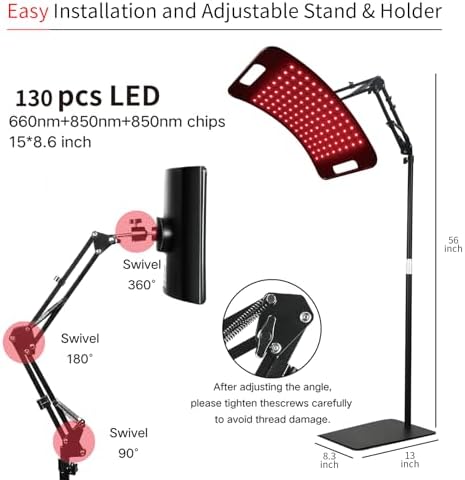 Red Light Therapy Lamp for Body with Adjustable Stand & Holder for Face and Body, 660nm and 850nm Infrared Light Panel Device for Home and Gym Use,130 Beads