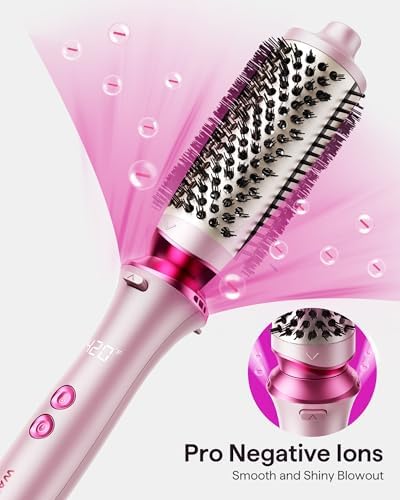 Wavytalk Pro Thermal Brush Set, Negative Ion Round Brush, Dual Voltage Heated Styler With 3 Sizes Detachable Brushes for Short and Long Hair One-Step Shiny Blowout Look, Pink