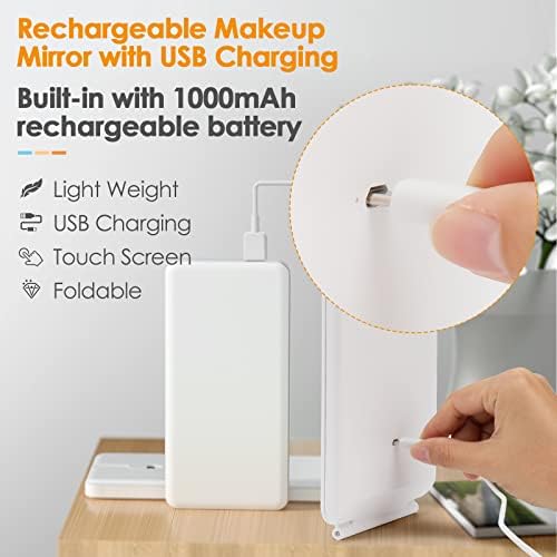 Rechargeable Travel Makeup Mirror 72 LED Lighted Makeup Mirror Travel Mirror Compact Slim LED Vanity Mirror with Lights Lighted Makeup Mirror with 3 Lighting Modes Dimmable Touch Screen (W1)