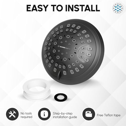 Luxury Spa Series, 6 Spray Setting, 4.5 Inch Adjustable High Pressure Shower Head Fixture for Hard Water, 360-Degree Tilt Massage Shower System - Matte Black