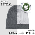 OLESILK Mulberry Silk Bonnet for Women, Unisex Adjustable Sleep Cap, Real Silk Hair Wrap, Pearl Grey