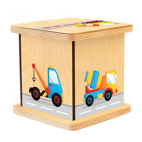 Wooden Piggy Bank for Kids and Adults, Personalized Gift Handmade in USA by BloomOwl, Custom Piggy Bank, Personalized Banks for Kids, Gifts for Baby Boys and Girls (Construction)