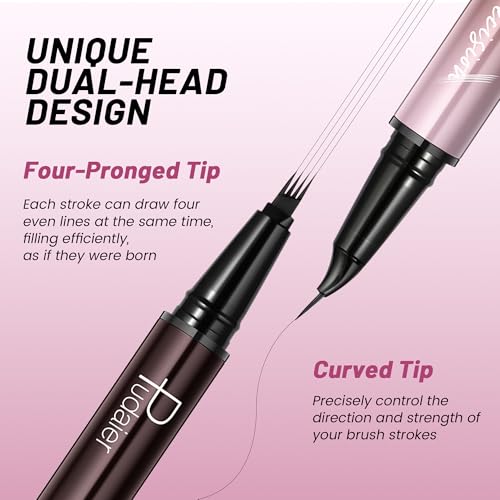 2 Pack Curved Eyebrow Pen, 2 in 1 Dual Ended Microblading Eyebrow Pencils for Women, Waterproof and Last All Day 4 Tip Brow Pencil with Precise Tip for Natural and Hair Like Brows (Natural Black)