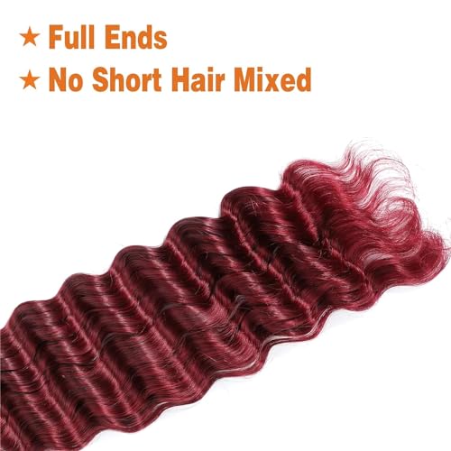 Burgundy Deep Wave Human Braiding Hair for Boho Braids 2 Bundles Total 100g 16 Inch Deep Wave Bulk Human Hair for Braiding No Weft Brazilian Virgin Curly Human Hair Extensions