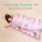 JOIEDOMI Toddler Nap Mat for Preschool 55''x30'' Sleeping Mat with Removable Pillow and Minky Blanket for Kids Ages 3-7 Roll Up Soft Kids Sleeping Bag for Boys Girls Kindergarten Daycare Sleepover