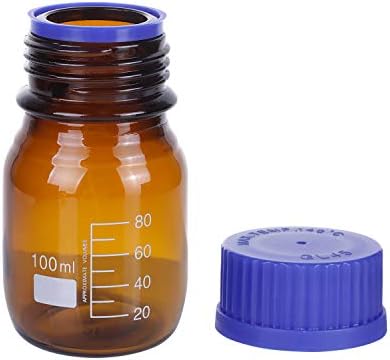 Moonetto 20 Pack Amber Borosilicate Glass 100 mL Graduated Round Lab Media Storage Bottle With GL45 Blue Screw Cap