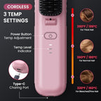 Cordless Hair Straightener Brush, Portable Mini Straightening Brush for Travel, Negative Ion Hot Comb Hair Straightener for Women, Cherry Blossoms Pink