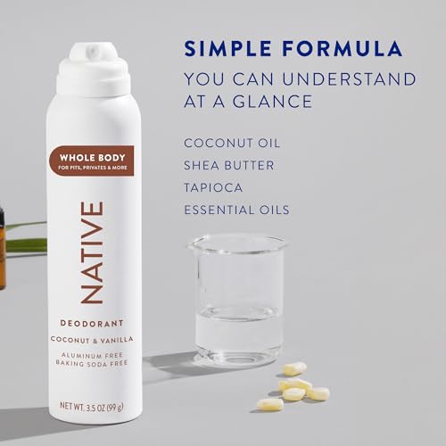 Native Whole Body Deodorant Spray Contains Naturally Derived Ingredients, Deodorant for Women & Men | 72 Hour Odor Protection, Aluminum Free with Coconut Oil and Shea Butter | Coconut & Vanilla
