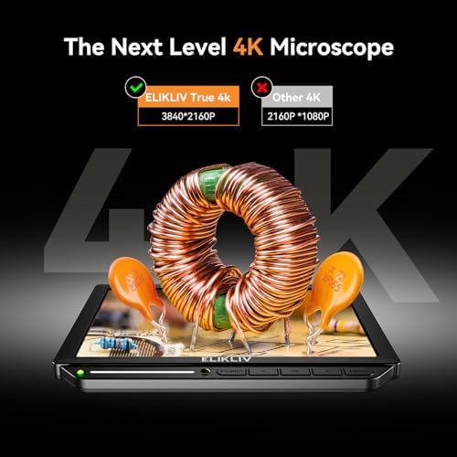 4K Digital Microscope, Elikliv EM4K 8" Coin Microscopes 2000x, 52MP HDMI Microscopes, Soldering Microscope for Adults, Micro scopes for Electronics Repair, 3840P UHD Video Micro socpe, 10" Stand, 64G