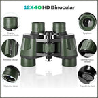 12x40 HD Binoculars for Adults and Kids High Powered, Clear Large View & Low Light Night Vision, Waterproof Binoculars for Hunting, Birds Watching, Cruise Ship, Theaters, Travel and Stargazing