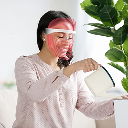 L E D Face Mask Light Therapy, 7 Colors L E D Light Therapy Mask, Red & Blue Light Therapy for Face, Light Mask for Skin Care, Portable Rechargeable