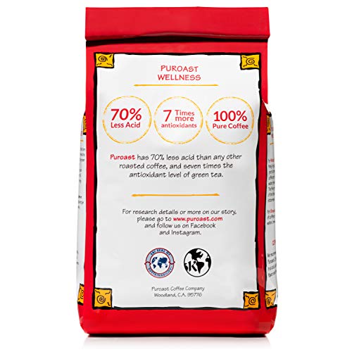 Puroast Low Acid Coffee Ground | Coffeehouse Colombian Supremo Ground | Medium Roast | High Antioxidants & High pH |No Bitter Aftertaste | Reduced Heartburn & GERD | Suitable for Cold Brew - 20 oz