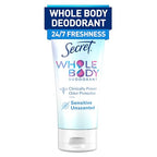 Secret Whole Body Deodorant Cream for Women, Unscented, Aluminum Free Deodorant Cream, 72 HR Odor Protection, 3.0 oz