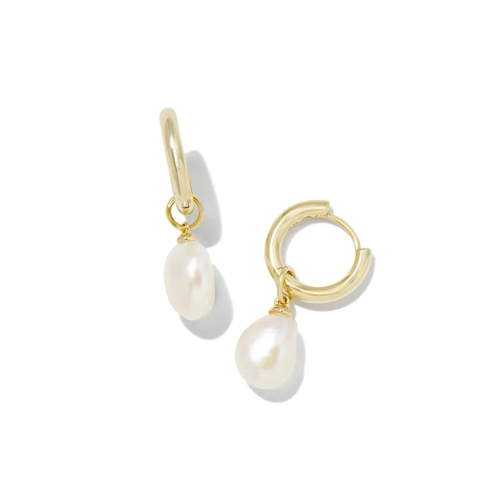 Kendra Scott Willa 14k Gold-Plated Pearl Huggie Earrings in White Pearl, Fashion Jewelry for Women