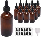 12 Pack 4oz Glass Dropper Bottles for Essential Oil 120ml Amber Round Glass Boston Bottle With Black Glass Eye Dropper for Massage Oil, Perfume & Lab, Refillable Glass Bottle for Travel