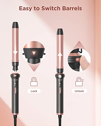 Wavytalk 5 in 1 Curling Iron Set with Curling Brush and 4 Interchangeable Ceramic Curling Wand (0.35"-1.25”), Instant Heat Up, Dual Voltage Hair Curler