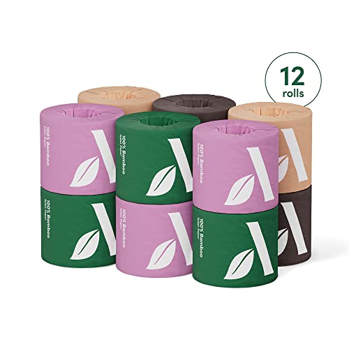 Amazon Aware 3-ply Bamboo Toilet Paper, Unscented, 12 Rolls, 350 Sheets per roll, Total 4200 Sheets, Plastic-Free