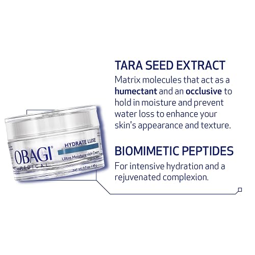Obagi Hydrate Luxe Ultra-Rich Facial Moisturizer – Non-Comedogenic with Tara Seed Extract and Biomimetic Peptides – Intensive Night Face Cream for Dry, Sensitive or Aging Skin – Two Pack, 2 * 1.7 oz