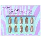 BTArtbox Press On Nails Almond - French Tip Press On Nails with 3D Sculpting Metallic Design, Medium Glue On Nails in 15 Sizes, Steelheart