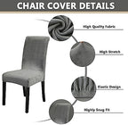 OQHAIR Velvet Dining Room Chair Covers Set of 4 Stretch Velvet Dining Chair Protector Armless Chair Cover for Dining Room Kitchen -Wine red-Set of 8