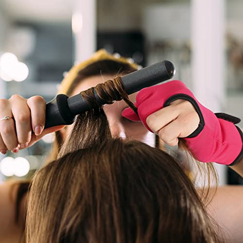 Geyoga 2 Pcs Heat Resistant Gloves for Hair Styling 3 Finger Barber Gloves Reusable Curling Wand Heat Protector for Hair Dye(Black, Rose Red)