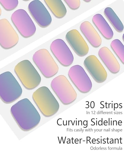 Semi Cured Gel Nail Strips - 30pcs Glaze Gel Nail Stickers, Salon Quality DIY Nail Wraps, Nail Stickers for Easy Application, UV Light Required