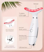 7 Color Galvanic Machines - Red Light Therapy for Face and Neck, Face Massager Tool for Wrinkles, Double Chin, Vibrating Facial Massager with Thermals, White