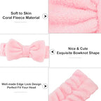 10 Pcs Pink Makeup Headbands, Hair Band for Washing Face, Soft Coral Fleece Makeup Headband for Girls, Bow Hair Bands, Beauty Headbands for Face Washing Shower Skin Care Yoga