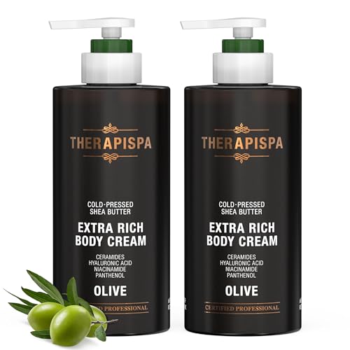 Extra Rich Body Cream – Deep Hydration & Nourishment for Dry, Rough Skin | Enriched with Shea Butter, Ceramides & Panthenol (B5) for Velvety Smooth Skin (Olive, 17.0 fl oz, Pack of 2)