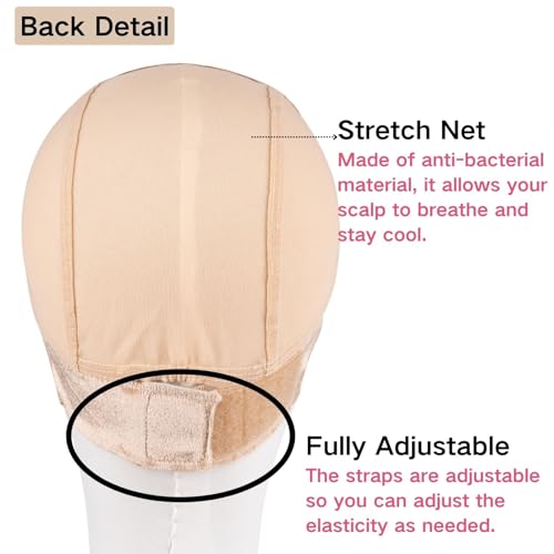 Lace Wig Grip Cap Women: 4x5 Transparent Swiss Lace Area - Non-slip Wig Gripper for Keeping Wigs Lace Front In Place - Stocking Dome Cap with Built In Elastic Headband (Light Brown)