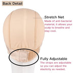 Lace Wig Grip Cap Women: 4x5 Transparent Swiss Lace Area - Non-slip Wig Gripper for Keeping Wigs Lace Front In Place - Stocking Dome Cap with Built In Elastic Headband (Light Brown)