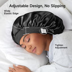 Umisleep 22 Momme 100% Real Mulberry Silk Bonnet for Sleeping Women, Large Hair Care Bonnet for Long Curly Hair, Double Layer Silk Hair Wrap with Soft Elastic Band, Non-Slip Sleep Cap, Black+Purple
