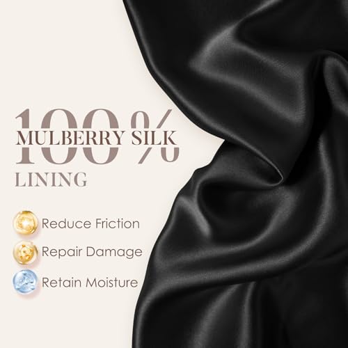 LULUSILK Mulberry Silk Lined Sleep Cap, No More Frizzy Tangled Hair, Stay On All Night Silk Hair Wrap for Sleeping with Adjustable Strap, Silk Bonnet for Women and Men, Dark Grey, Pack of 1