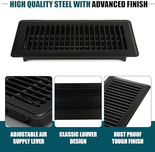 VOISEN Floor Register 4x10, 4 Pack Black Floor Register Vents,Heavy Duty Steel Walkable Floor Vents,Vent Covers for Home Floor