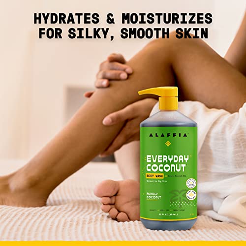 Alaffia Sensitive Skin Body Wash Pack, Everyday Coconut Body Wash for Men & Women, Natural Body Wash with Plant Based Ingredients, Coconut Oil, Coffee, Vitamin E, Purely Coconut (2 Pack-32 Fl Oz Ea)