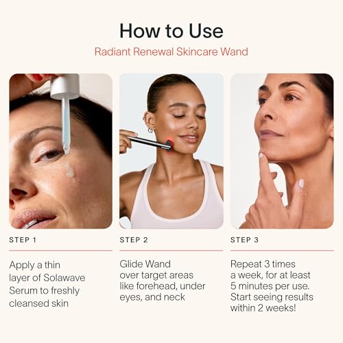 Solawave 4-in-1 Radiant Renewal Wand and Serum Bundle, Face Skincare Wand with Facial Massager, Facial Wand with Renew Complex Serum