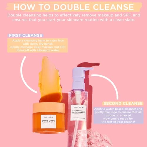 Glow Recipe Blueberry Bounce Exfoliating Face Wash, Travel Size - Foaming Facial Cleanser, Makeup Remover & Clarifying Mask - Hydrating Hyaluronic Acid & Gentle AHA for Sensitive Skin - Vegan, 30ml