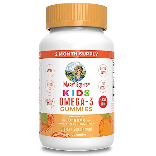 MaryRuth Organics Vegan Omega 3 Gummies for Kids 2+, 2 Month Supply, Sugar Free, Omega 3 Supplement with Vitamin C, Flaxseed Oil, Immune Support, Essential Nutrient ALA, No Fish Taste, 60 Count