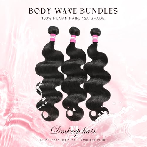 DMKEEP 12A Body Wave Bundles Human Hair 20 22 24 Inch Human Hair Bundles 100% Unprocessed Brazilian Raw Virgin Hair 3 Bundles Body Wave Weave Bundles Human Hair Natural Color