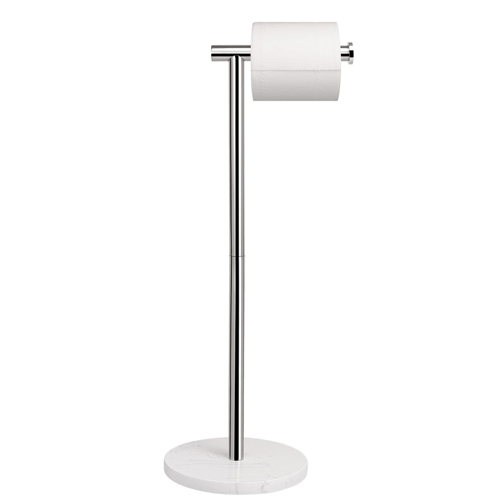 NearMoon Bath Toilet Paper Holder Stand- Modern Tissue Roll Holder Standing with Balanced Base, Rustproof Toilet Roll Holder for Bathroom/Kitchen Countertop (Chrome Finish, Marble Base)