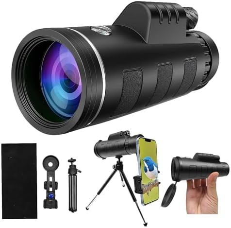 Monocular Telescope for Adults,12x50 HD Large Vision Monoculars with Smartphone Adapter Tripod,High Powered Monocular for Bird Watching Hunting Hiking Camping Wildlife,BAK4 Prism FMC Lens,Waterproof