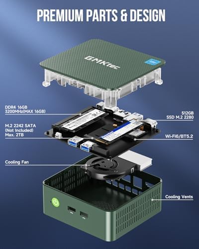 GMKtec Mini PC, Intel Twin Lake N150 (Upgraded N100), 16GB DDR4 RAM 512GB PCIe M.2 SSD, Desktop Computer 4K Dual HDMI/USB3.2/WiFi 6/BT5.2/2.5GbE RJ45 for Office, Business